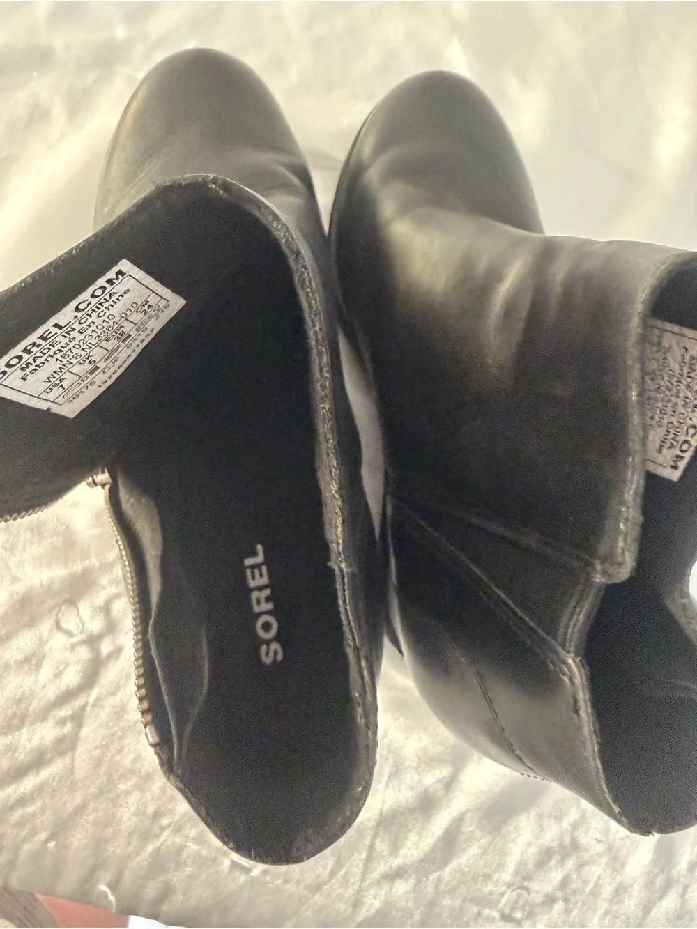 Sorel Black Leather Wedge Ankle Boot with Side Zip Detail
